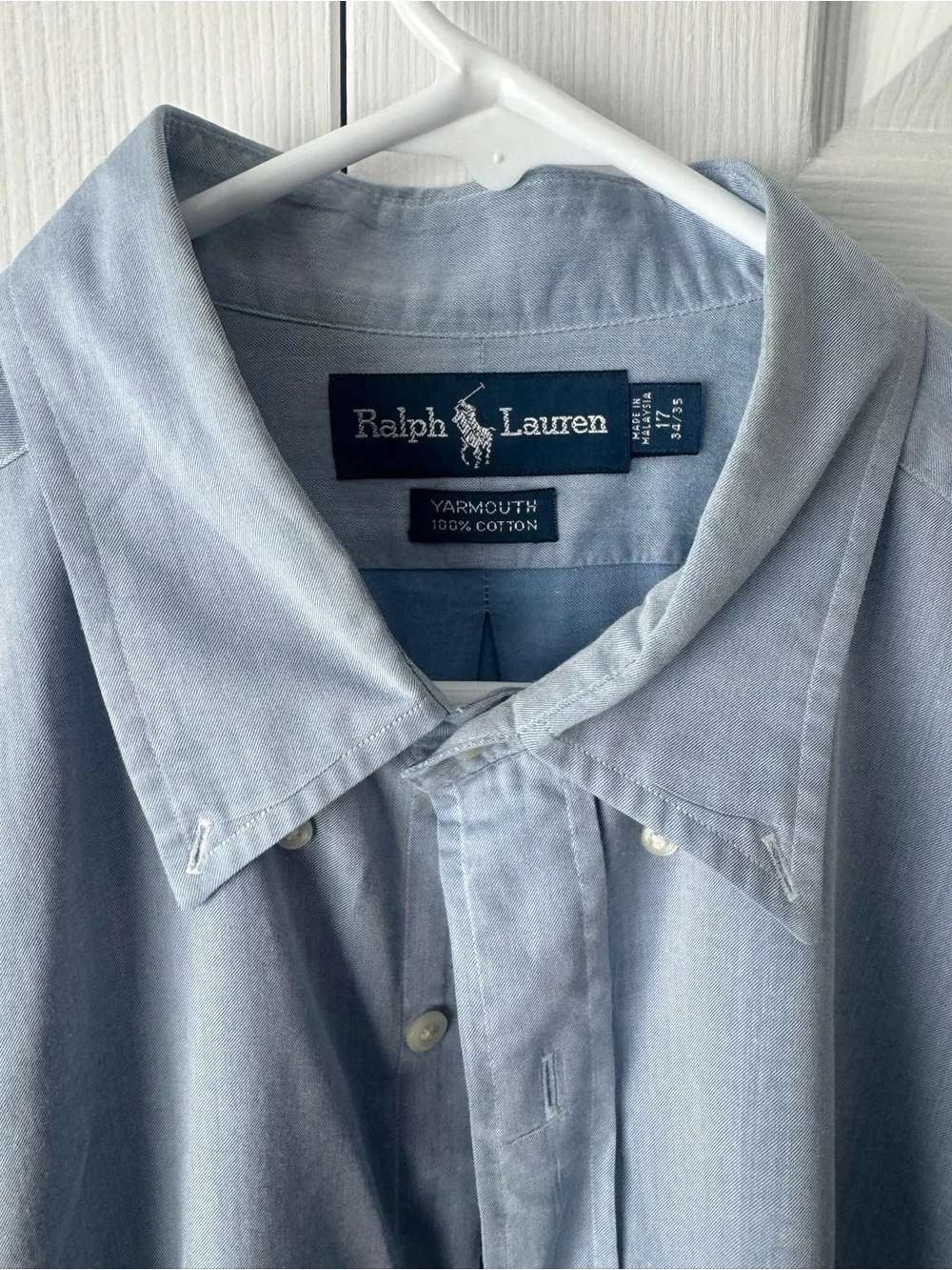 Polo Ralph Lauren Yarmouth Light Blue Dress Shirt 17 34 / 35 Vintage Malaysia